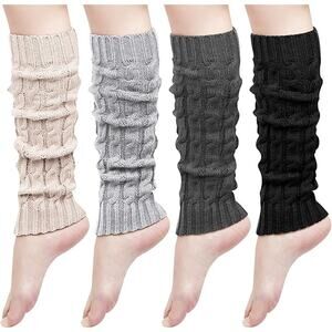 Women's Leg Warmers Winter Warm Knit Long Boot Socks Knee High Set of 4 NEW !